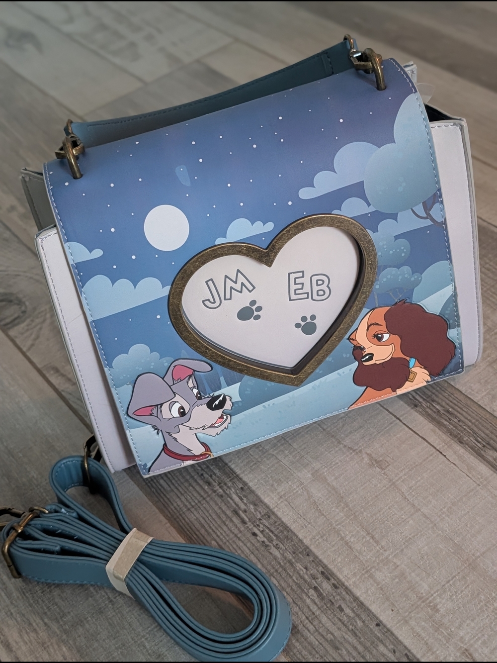 Lady and Tramp Heart Window Loungefly Purse in Sky Blue